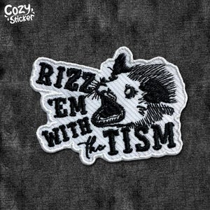 Rizz Em With The Tism Patch Opossum Meme Embroidered Patches Funny Possum Opossum  Patches Applique for Clothes Hats Backpacks Jackets Gifts