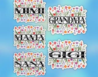 Pegatina floral personalizada para mamá, nombre personalizado: abuela, mamá, mimi, gigi, nana, vinilo troquelado impermeable, para portátil, botella de agua.