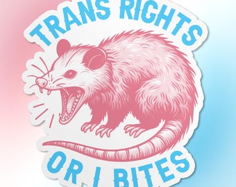 Trans Rights Or I Bites Sticker, Possum Stickers Feminist Liberal LGBTQ Sticker Funny Queer Waterproof Vinyl Stickers Die-cut Laptop Gifts
