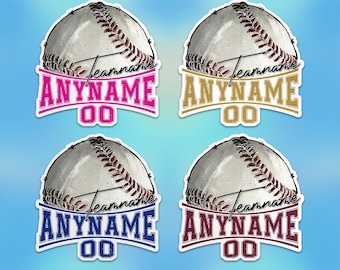 Custom Sports Name Sticker, Personalized Baseball Team Name Number Baseball Sport Vinyl Sticker Laptop Decal Water Bottle Gifts for Her Him