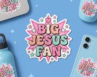 Gran pegatina de fan de Jesús, linda calcomanía de vinilo cristiana para chicas, regalo con cita religiosa en tonos pastel, pegatina para amantes de la Biblia para laptop o botella de agua.