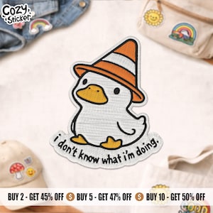 I Don't Know What I'm Doing Patch, Funny Duck Traffic Cone Chaotic Cute Meme Humor Embroidered Patch Applique for Clothes Jacket Gift