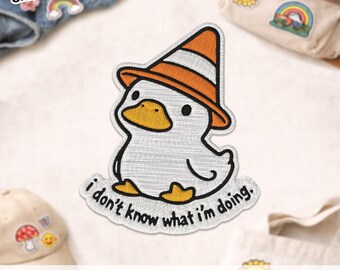 Je ne sais pas ce que je fais, écusson brodé canard drôle cône de signalisation chaotique mignon meme humour applique pour vêtements veste cadeau