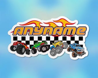 Custom Kids Monster Truck Name Sticker, Personalized Truck Boy Name Racing Waterproof Vinyl Sticker for Cars Bumper Decal