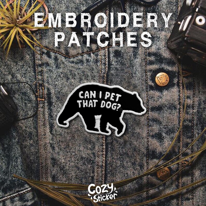 Can I Pet That Dog Embroidered Patches, Funny Black Bear Dawg Patch Funny Meme Viral Patches Applique for Clothes Hats Backpacks Clothing bild 3