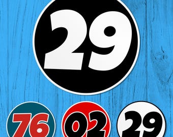 Custom Circle Racing Number Sticker, Personalized Old School Racing Name Number Text Waterproof Vinyl Sticker for Cars Bumper Decal Gifts