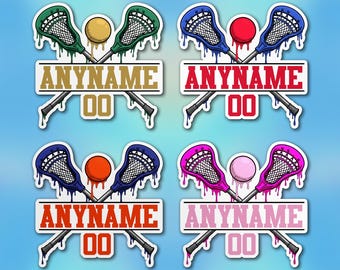 Custom Lacrosse Sports Name Number Sticker, Personalized Lacrosse Ice Cream Drip Waterproof Vinyl Sticker Laptop Stickers Gifts for Her Him