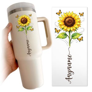 Custom Sunflower Name Transparent Sticker, Personalized Butterfly With Flower Name Sticker for Laptop Water Bottle Helmet Notebook Gift