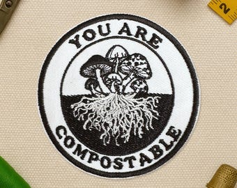 Parche "Eres compostable", parche bordado con frase divertida para amantes de las plantas y setas, ideal para ropa, sombreros, mochilas, chaquetas, bolsos y vaqueros.