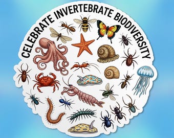 Celebrate Invertebrate Biodiversity Sticker, Entomology Insect Bugs Animal Lover Waterproof Vinyl Stickers Die-cut Laptop Gifts