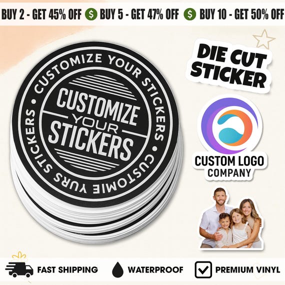 Custom Logo Sticker | Die Cut Waterproof Decal | Your Logo, Design or Photo | Personalized Vinyl Stickers for Laptop, Bottle, Helmet