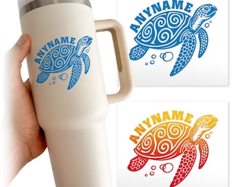 Custom Turtle Transparent Sticker, Personalized Sea Turtles Gradient Name Sticker for Laptop Water Bottle Helmet Notebook Phone