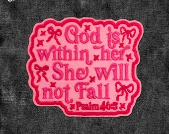 God is Within Her She Will Not Fall Patch, Coquette Bow Christian Faith Bible Patch Applique for Hats Backpacks Jackets Gifts for Her Him