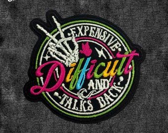 Expensive Difficult and Talks Back Patch Skeleton Sarcastic Saying Mom Embroidered Patches Patch Applique for Clothes Hats Backpacks Gifts