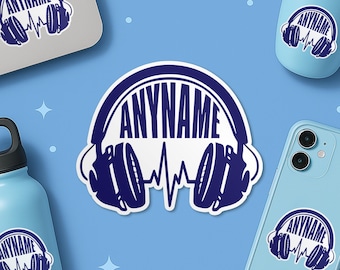 Custom Earphones Music Lover Name Sticker, Personalized Musical Instrument DJ Music Studio Waterproof Die-Cut Sticker Laptop Water Bottle