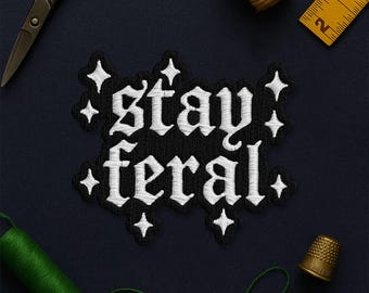 Stay Feral Bumper Patch, Gothic Spooky Driving Humor Car Patch Applique for Clothes Hat Backpack Gift Jacket Bag for Boys Girls Adult Kid