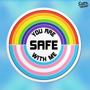 You Are Safe With Me Sticker, LGBTQ Stickers Pride Month Lesbian Queer Bisexual Waterproof Vinyl Stickers Die-cut Laptop Gifts for Her Him
