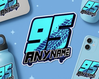 Custom Racing Sports Sticker, Personalized Racer Name And Number Dirty Bikes Cars Waterproof Vinyl Die-Cut Sticker Gifts for Her Him Fan