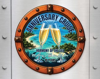 Personalized Anniversary Cruise Magnet, Custom Cruise Champagne, Cruise Ship Fridge Magnets, 10 Year Anniversary Gift, Vacation Keepsake