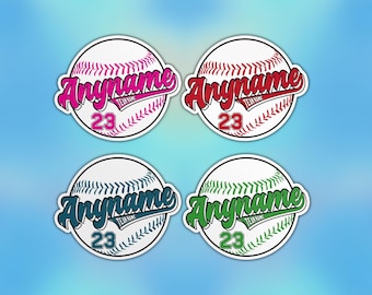 Pegatina personalizada con el nombre y número del equipo de béisbol para mamás, pegatina de vinilo personalizada para el pomo del bate de béisbol, regalo para portátil o botella de agua para ella o para él.