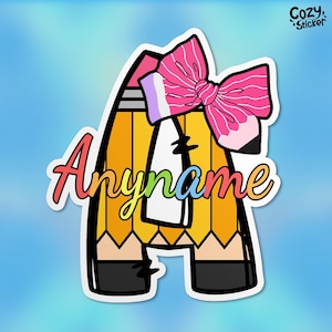 Custom Coquette Pencil Teacher Sticker, Personalized Teacher Bow Name Monogram Waterproof Vinyl Die-Cut Sticker Gifts for Teacher