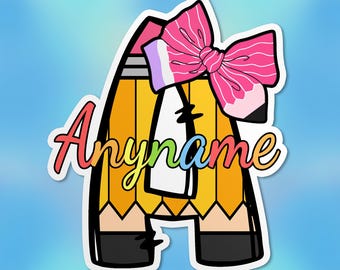 Custom Coquette Pencil Teacher Sticker, Personalized Teacher Bow Name Monogram Waterproof Vinyl Die-Cut Sticker Gifts for Teacher