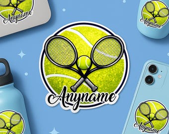 Custom Tennis Name Sticker, Personalized Tennis Rackets Player Team Sports Name Sticker for Laptop Water Bottle Gift For Him Her
