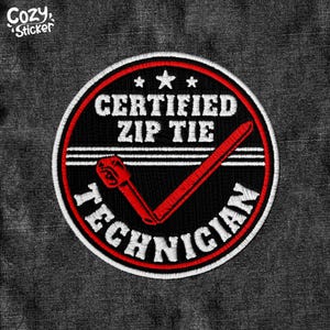 Certified Zip Tie Technician Patch Funny Zip for Construction Hard Hat Mechanic Blue Collar Patch Applique for Clothes Hats Backpacks