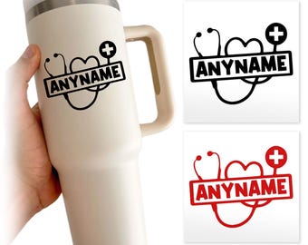 Custom Nurse Name Transparent Sticker, Personalized Stethoscope Nursing Heart Sticker for Laptop Water Bottle Notebook Gift Kindle
