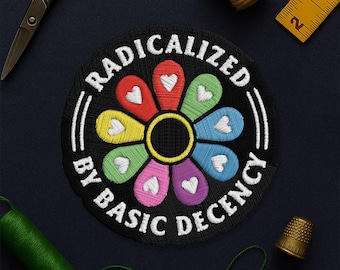 Radicalized By Basic Decency Patch, Patriotic Floral Liberal Political Statement Patches for Clothes Hat Backpacks Jacket Gift for Her Him