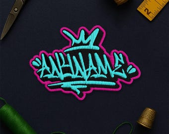 Parche de calcomanía con nombre de grafiti personalizado, parches bordados con nombre de grafiti personalizados, apliques gráficos para ropa, sombreros, mochilas y ropa.