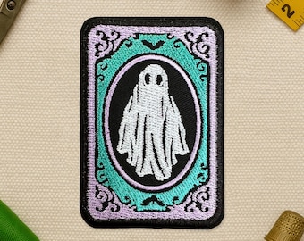 Ghost Patch, Cute Halloween Goth Tarot Card Bookish Fantasy Reader Lover Embroidery Patches Applique for Clothes Hats Backpacks Clothing
