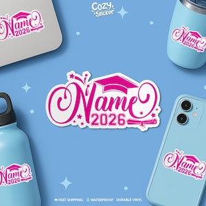 Custom Name Sticker, Personalized College Graduation Cap Seniors 2026 Waterproof Vinyl Die-Cut Sticker Laptop Water Bottle Stickers