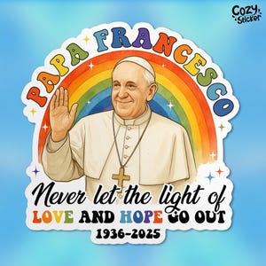 Sticker commémoratif Papa Francesco, hommage au pape François, religieux catholique, autocollants foi LGBT, vinyle autocollant, ordinateur portable, bouteille d'eau