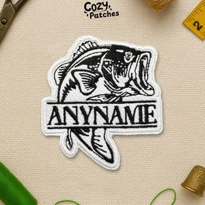 Custom Bass Name Patches, Personalized Fishing Name Patches Fisherman Father's Day Gifts for Coach Patch Applique for Clothes Hats Backpacks