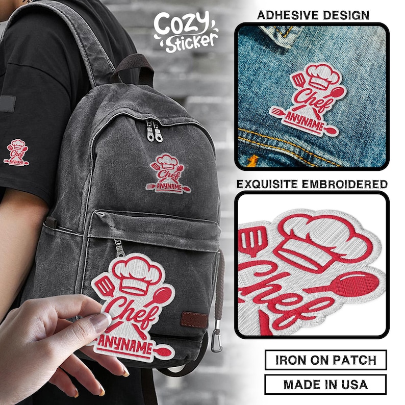 Custom Chef Name Patch, Personalized Chef Hat Crossed Knives Name ...