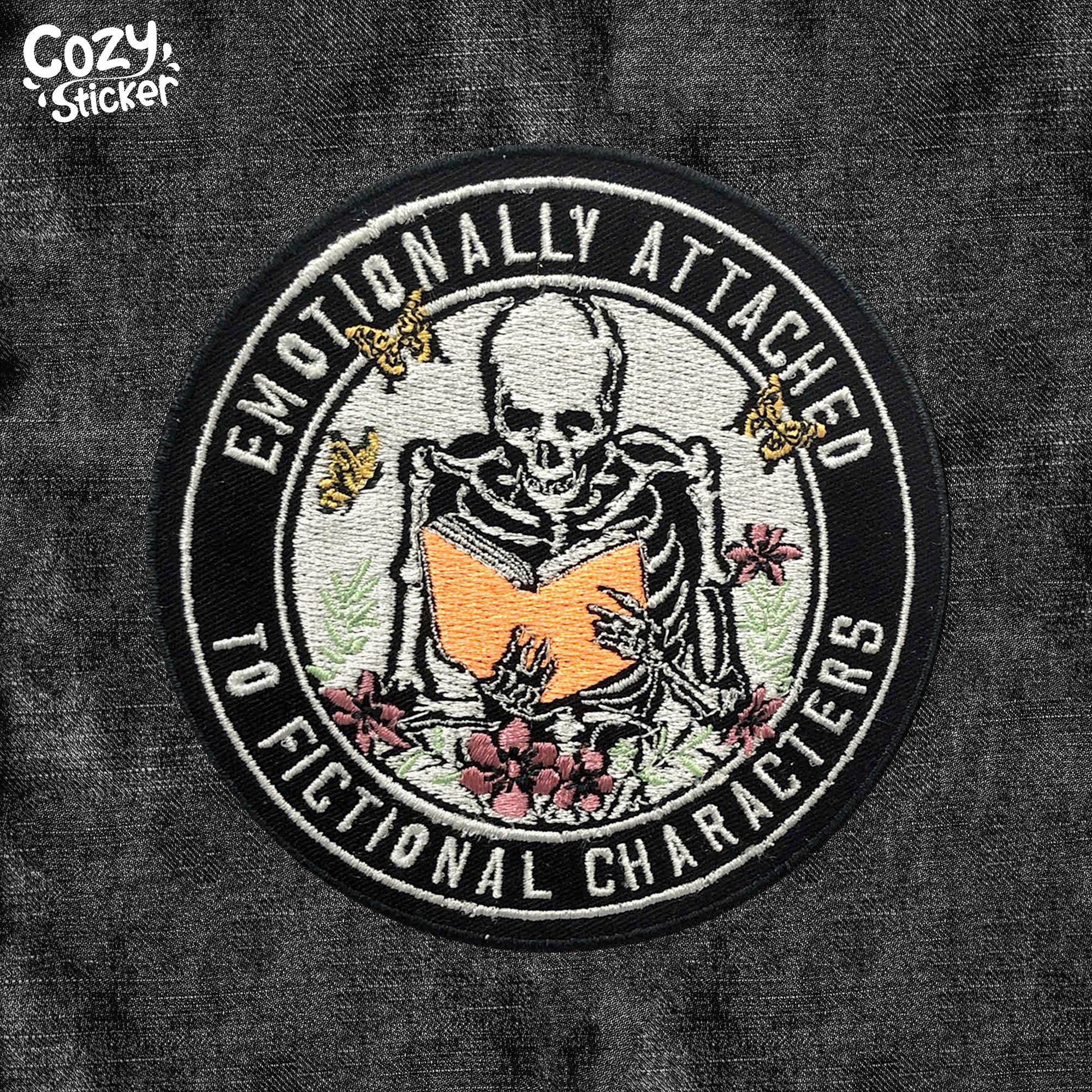 Emotionally Attached To Fictional Characters Patch Skeleton Reader Embroidered Patches Funny Patch Applique for Clothes Hats Backpacks Gifts