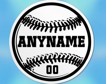 May include: Black and white baseball sticker with the text "ANYNAME" and the number "00" on a white background.