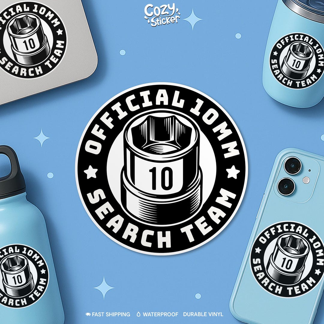 Official 10mm Search Team Sticker, Funny Mechanic Technician Blue ...