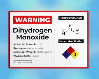 Dihydrogen Monoxide Science Teacher Sticker, Scientist Chemistry Nerdy Lab Tech Week Waterproof Vinyl Stickers Die-cut Laptop Gifts