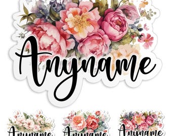 Custom Name Sticker, Personalized Vintage Flowers Name Decal Stickers Vinyl Die-Cut Sticker, Laptop, Water Bottle Stickers Gifts for Her Him