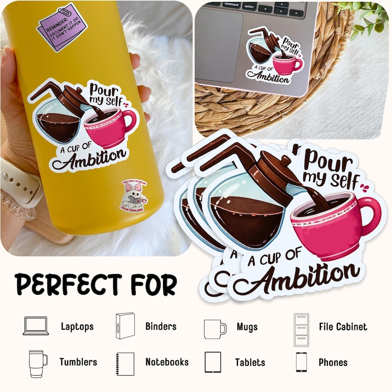 Funny Coffee Sticker, Caffeine Addict, Motivational Inspirational Quote ...