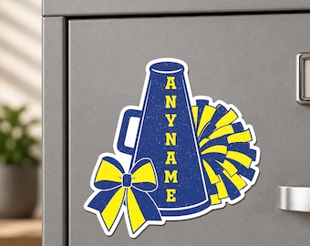 Imán de megáfono de animadora personalizado, imanes de nevera con nombre de animadora personalizado, imán de pompón para el espíritu escolar, regalo para el equipo, cocina del escuadrón de animadoras