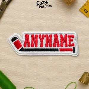 Personalized Name Patch Custom Hockey Name With Stick Patches Hockey Team Sports Gifts for Coach Patch Applique for Clothes Hats Backpacks