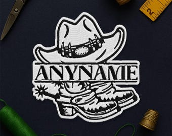 Custom Cowboy Cowgirl Boots Name Patch, Personalized Rodeo Boot Western Name Monogram Patches Applique for Clothes Hats Backpacks Clothing