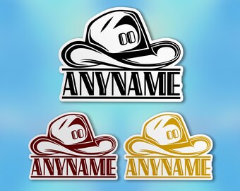 Custom Cowboy Hat Mens Boys Name Sticker, Personalized Cowboy Name Number Vinyl Sticker Laptop Water Bottle Decal Gifts for