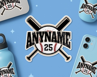 Personalized Custom Name Baseball Sticker Sports Name Softball Player Team Numbers Vinyl Sticker Laptop Water Bottle Decal Gifts for Her Him