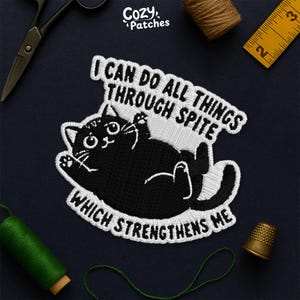 Can Do All Things Through Spite Which Strengthens Me Patch, Black Cat Patch Applique for Clothes Hat Backpack Gift Jacket Bag