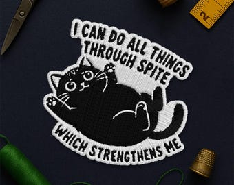 Can Do All Things Through Spite Which Strengthens Me Patch, Black Cat Patch Applique for Clothes Hat Backpack Gift Jacket Bag