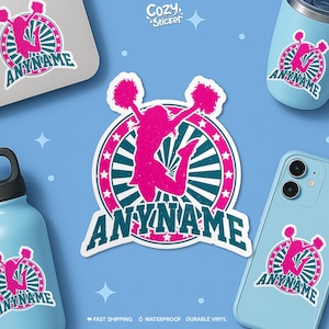 Autocollant personnalisé de nom d'acclamation, autocollant personnalisé découpé avec des matrices imperméable de nom de pom-pom girl de sport scolaire vintage pour la bouteille d'eau d'ordinateur portable